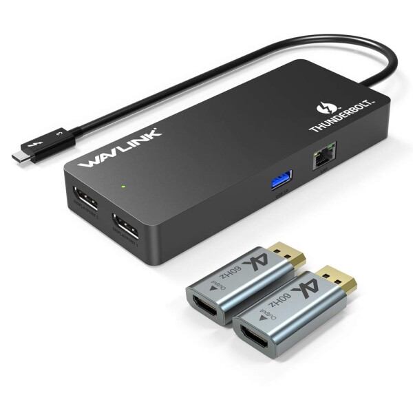 WAVLINK Thunderbolt 3 Mini Dock ドッキングステーション/デュアル 4K/最大5K ディスプレイ出力/2×DP出力ポート/THB3 USB-Cポート/USB3.0 Aポート/ギガビットイーサネットポート搭載、Windows11/10及びその