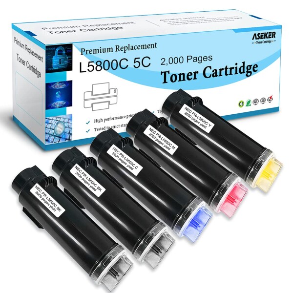 ASEKER PR-L5800C PR-L5800C-14 PR-L5800C-13 PR-L5800C-12 PR-L5800C-11 互換トナーカートリッジ 5色セット大容量2000ページ 対応機種NEC Color MultiWriter 5800C PR-L5800Cカラーレーザプリンタ (5個セット:BK×2/C×1/M×1/