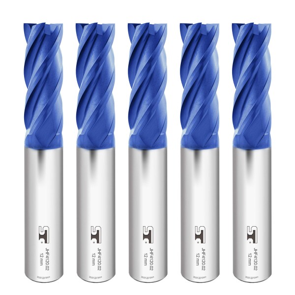 スピードタイガー JHF 4枚刃 エンドミル スクエア 刃径 12mm タングステン鋼 超硬 AlTiSiNコート カッター 5個入り セット