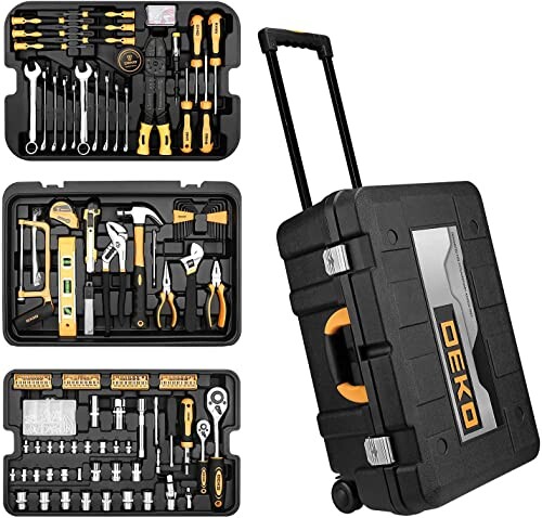 DEKO 258点組 ホームツールセット 工具セット 家庭用 日曜大工 DIYセット 作業工具セット 家具の組み立て 住まいのメンテナンス用 修理道具セット 持ち運びに便利なスーツケース付き