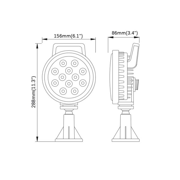 取り替えっこ付き添い人御勤め灯 丸形 36W 3600lm 6000K 細工物ともし火 差しわたし156粍 投光照明器 その場しのぎともし火 手持ち部分＆360度回転させる照明ランプ付き添い人 広角 IP69雨合羽＆20G防振 貨物自動車 船 除雪機のともし火 畑作車のかばい立て灯