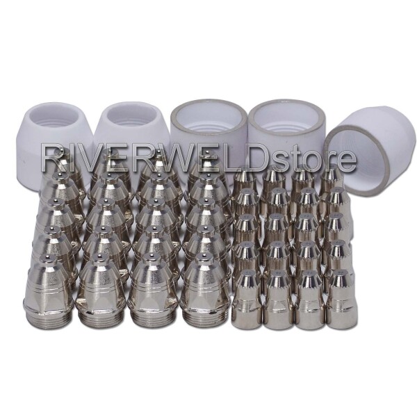 RIVERWELD プラズマカッター ノズル ?1.3mm 80A 電極 シールドカップ エアープラズマカッター切断トーチ消耗品 P-80に適合 45個