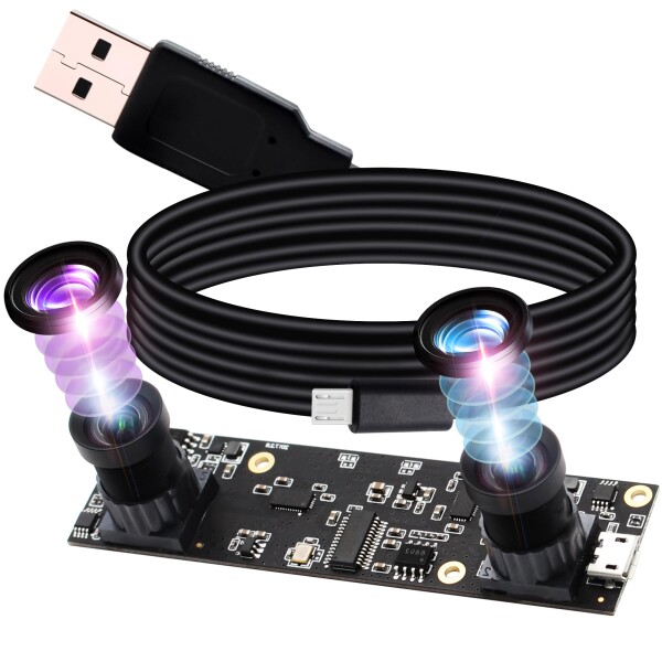 ELP webカメラ 200万画素 デュアルレンズ カメラ FHD 1080p 30fpsウェブカメラ 100°広角 カメラ 1/3” CMOS AR0330 usb camera 2mp 高フレームレート 高速 full hd web cam 顔認識 VR視覚分析 活気の検出 埋め込