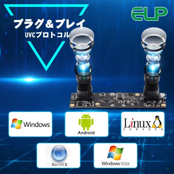 ELP webカメラ 200万画素 デュアルレンズ カメラ FHD 1080p 30fpsウェブカメラ 100°広角 カメラ 1/3” CMOS AR0330 usb camera 2mp 高フレームレート 高速 full hd web cam 顔認識 VR視覚分析 活気の検出 埋め込_5