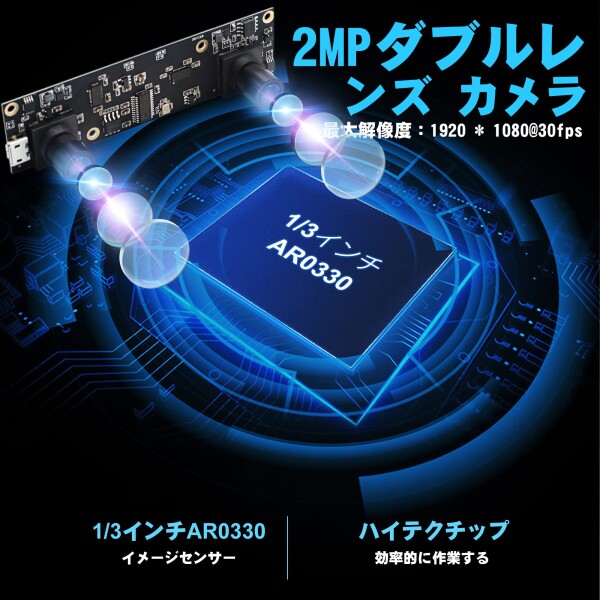 ELP webカメラ 200万画素 デュアルレンズ カメラ FHD 1080p 30fpsウェブカメラ 90°広角 カメラ 1/3” CMOS AR0330 usb camera 2mp 高フレームレート 高速 full hd web cam 顔認識 VR視覚分析 活気の検出 埋め込_1