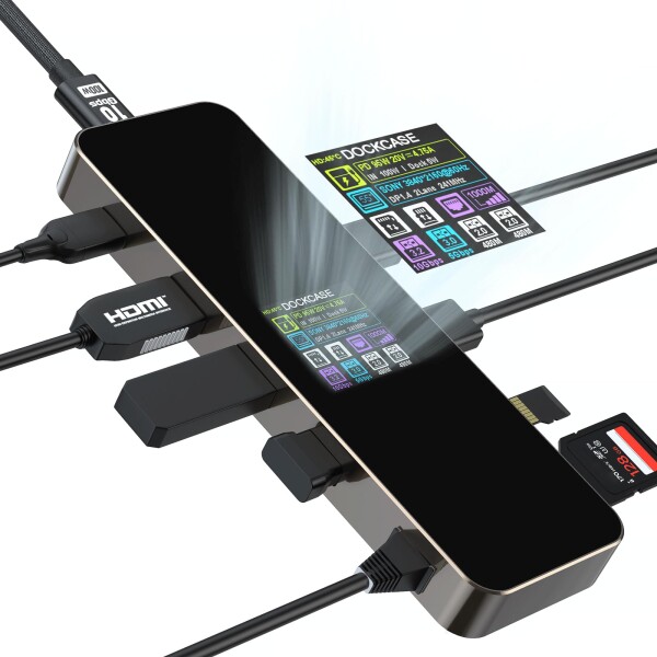 DOCKCASE 9-in-1 USB-Cハブ：1000Mbps LANポート、UHS-II標準のSD/TFポート、USB3.2 Gen.2ポート、10Gbps高速データ転送、4K＠60Hz HDMIポート、PD100W急速充電、機能拡張、互換性・放熱性に マルチメディア