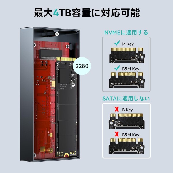 Yottamaster M.2 外付けケース 40Gbps超高速 高放熱 氷たい感じのデザイン USB4 Thunderbolt3/4互換性あ NVMe M2 SSDケース USB3.2 互換性あり 高度なアルミ製 M.2 SSD外付け エンクロージャ 高速 USB4 C-C/Aケ_3