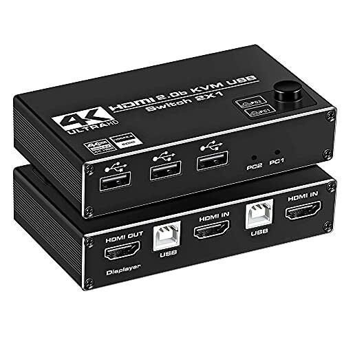 USB HDMI KVMスイッチ、KVM HDMIスイッチデュアルディスプレイ2入力1出力DP KVMスイッチ2ポート4K60Hz HDMI KVMスイッチ共有プリンターキーボードマウス1080 5,800円