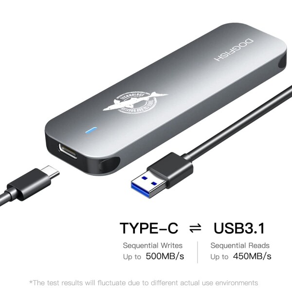 Dogfish ポータブル外付けSSD 512GB 2242/2260/2280 Ngff グレーメタル USB 3.1 Type-C ミニ 通気性 ポータブル ソリッドステートドライブ Mac/Windows/Android/Linux用 (最大6Gbps LEDインジケーター付き)_3