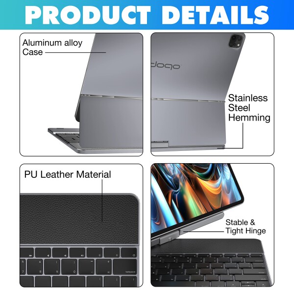doqo タッチパッド付きipadpro12.9用キーボードケース、iPad Pro2021用磁気バックライト付きキーボードケース第5世代/2020第4世代/2018-第3世代、360°回転可能な保護具（アルミニウム合金、スペ_2