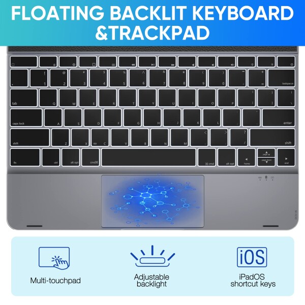 doqo タッチパッド付きipadpro12.9用キーボードケース、iPad Pro2021用磁気バックライト付きキーボードケース第5世代/2020第4世代/2018-第3世代、360°回転可能な保護具（アルミニウム合金、スペ_4