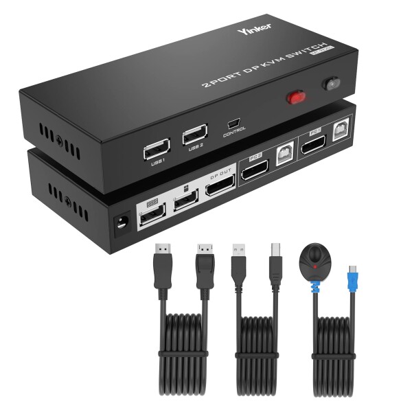 Displayport 切替器 2ポート、Yinker KVM ディスプレイポート スイッチ4K@60Hz 4:4:4 ディスプレイポート 切替器 2入力1出力 DP KVMケーブル付きの通販は