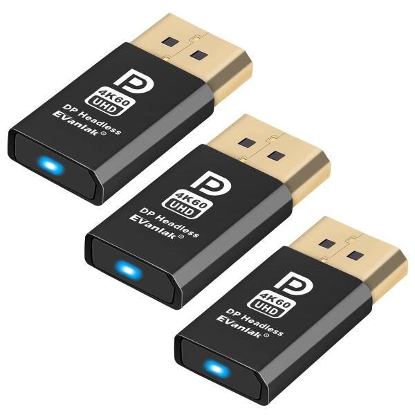 EVanlak DisplayPort 4k60Hz ヘッドレス ゴースト ディスプレイエミュレータ PC DP ダミープラグ ヘッドレス 1080@120Hz-4096x2160@60hz FHD-3パックの通販は 10,896円