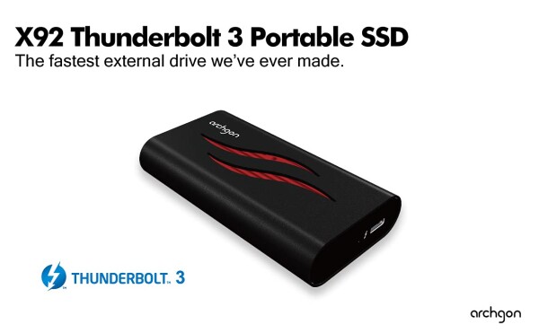 Archgon Thunderbolt 3 2TB 外付け M.2 NVMe PCIe Gen3×4 SSD アルミニウム筐体 ポータブル 熱伝導シート付属 最大読み書き速度 3400MBs/3000MBs 型番X92 (2TB, ブラック)