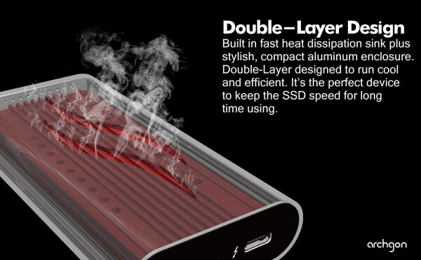 Archgon Thunderbolt 3 2TB 外付け M.2 NVMe PCIe Gen3×4 SSD アルミニウム筐体 ポータブル 熱伝導シート付属 最大読み書き速度 3400MBs/3000MBs 型番X92 (2TB, ブラック)