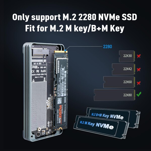 VCOM 40Gbps M.2 SSD 外付けケース USB4.0 NVME専用 M.2 SSDケース Thunderbolt 3/4 USB4/3.2/3.1/3.0/2.0 ポータブル アルミニウム製 高放熱 2280 M&B+M-Key ケースサイズをサポート エンクロージャ_3