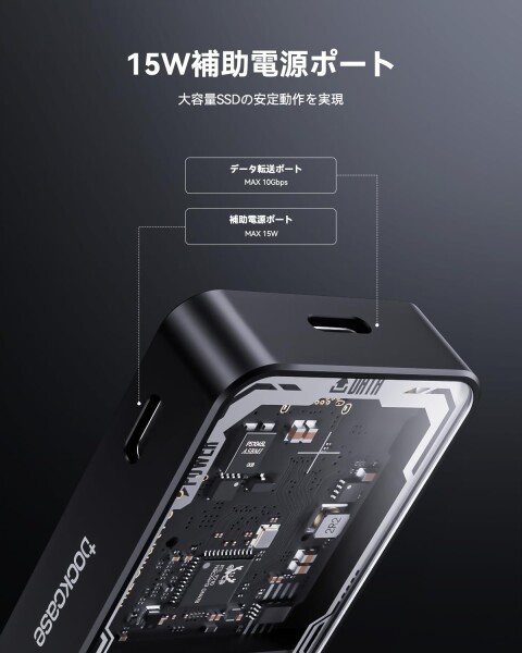 DOCKCASE M.2 NVMe SSDケース USB 3.2 Gen 2 Type-C (10 Gbps) IPS液晶ディスプレイと10秒 電源保護(PLP) 2230/2242/2260/2280サイズのNVMe PCIeに対応するハードディスクケース クリア設計 (Black)