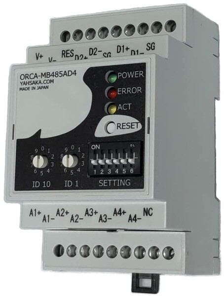 Yahsaka.com アナログ入力 RS485通信 ユニット ORCA-MB485AD4 AD変換 Modbus RTU DINレール取付