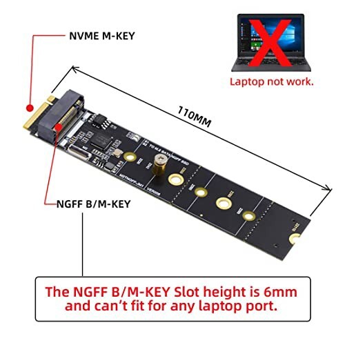 chenyang M.2 SSD SATA NGFF B+M キー→NVME M-Key拡張カードコンバーターアダプター JMB582 マザーボード2230/2242/2260/2280/22110用チップセットの通販は