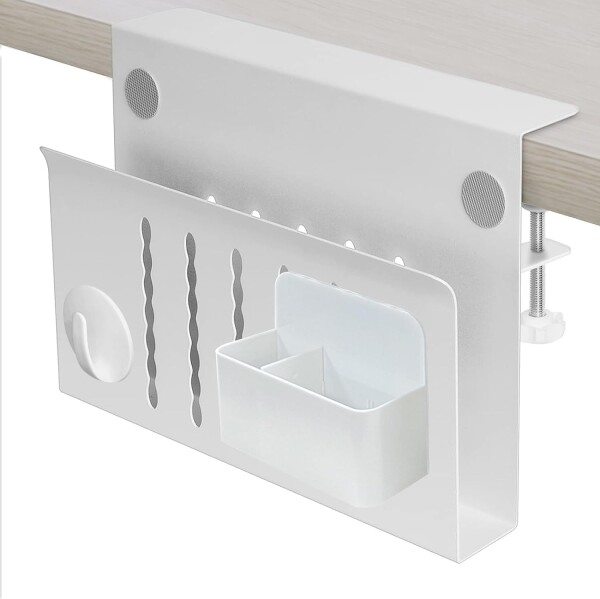 テーブルサイドポケット デスク 収納 pcスタンド タブレット収納 書類棚 デスク周り 縦置き クランプ式 配線隠し インテリア雑貨 机の下 収納 後付け スチール製 耐荷重3kg