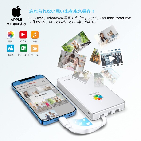 iDiskk iPhone 外付けハードドライブ 4TB 2.5インチ外部hdd ディスク フラッシュメモリiPhone/iPad/MacBook/PC/Android(USB-C)デバイスと高互換性ありプラグ&amp;プレイ ワンクリック自動バックアップ 容量不_1