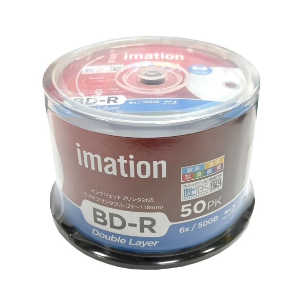 imation（イメーション） 1回録画用 ブルーレイディスク 耐水・光沢写真画質 (ウォーターシールド) BD-R DL 50GB IM095 (片面2層 1-6倍速 50枚)