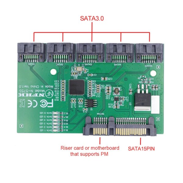 Chenyang SATA 3.0スプリッター - 1~5ポートアダプター、HUBコンバーター、PMマルチプライヤー、ポートセレクターJMB575。_2