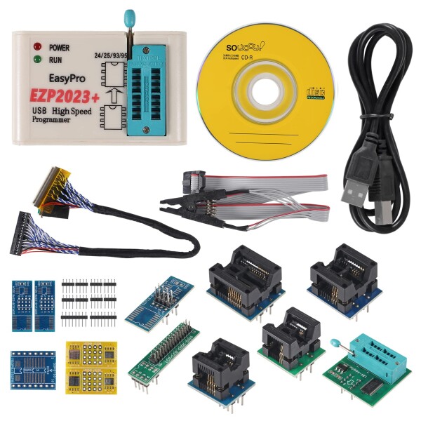 EZP2023 USB SPIプログラマーフルセット + 12アダプターサポート 24 25 93 95 EEPROM Flash Bios Windows EZP2019対応 (USBプログラマー + 12アダプター)