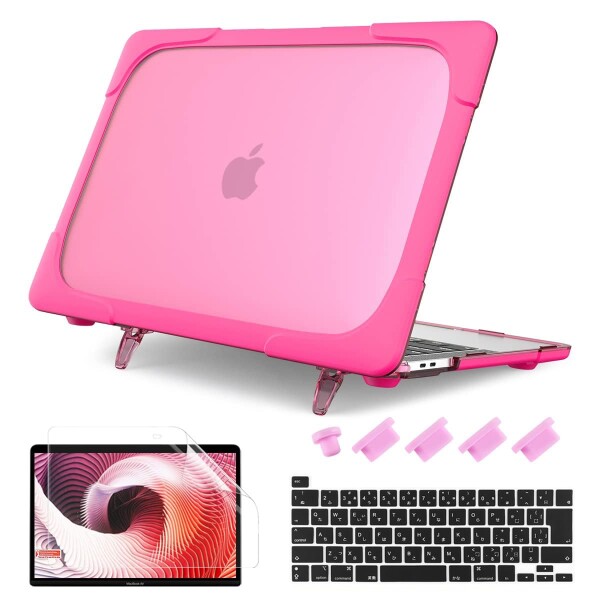 Batianda MacBook Pro 13 ケース 2022 M2 A2338・A2251用 機甲風 アーマーケース、耐衝撃 ハードシェル 保護カバー 折りたたみ式スタンド、適用機種：MacBook Pro M1 13"/ MacBook Pro 13" 2020 2021 -ローズレッの通販は