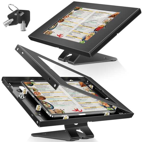 AboveTEK 防盗タブレットスタンド - iPad用ロック＆セキュリティスタンド、カウンタートップ＆壁掛けPOSスタンド、360°回転式キオスクスタンド - 小売業に理想 (黒)