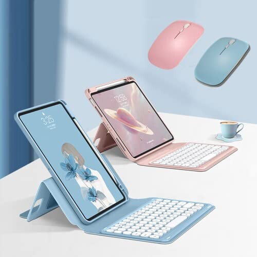 マウス付き iPad 第10世代 キーボード ケース 縦置き 磁気吸着 丸いキー iPad 10 2022 10.9 インチ マグネット式 透明カバー 分離式 カラーキーボード ワイヤレス ペンシル収納 (ミント+ミントの通販は