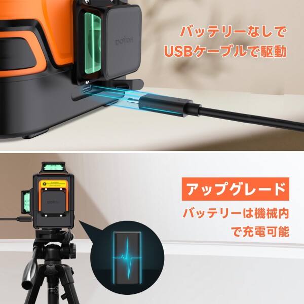 DOVOH グリーンレーザー墨出し器 レーザーレベル 高精度 90mw 高輝度 レーザー水平器 360度 フルライン 充電式水準器 建築用 磁気回転スタンド 自動補正 12ライン 墨出し機 受光器対応 Class_4