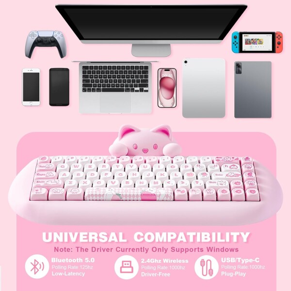 YUNZII C68 ワイヤレスメカニカルキーボード かわいい猫 ps4/ps5対応