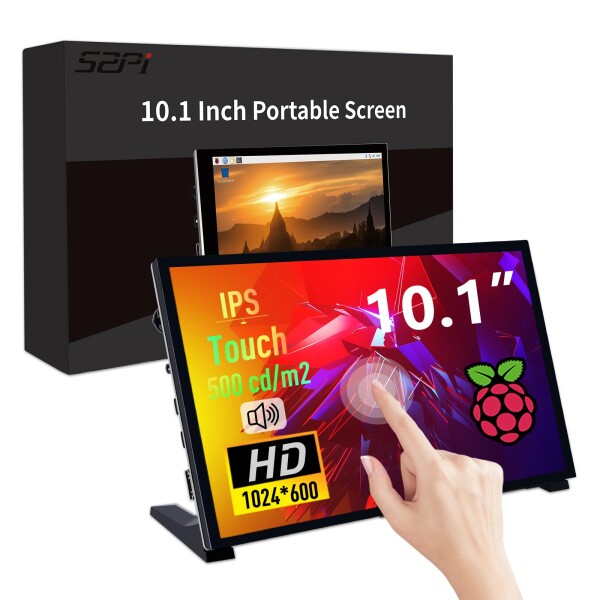 GeeekPi 10.1インチ 静電容量式タッチスクリーンモニター、Raspberry Pi用、1024x600 IPS LCDディスプレイ、デュアルスピーカー付き、HDMIポータブルモニター、Raspberry Pi 5/Pi 4B/3B+/3B/B+/Zero/400、Win11/1