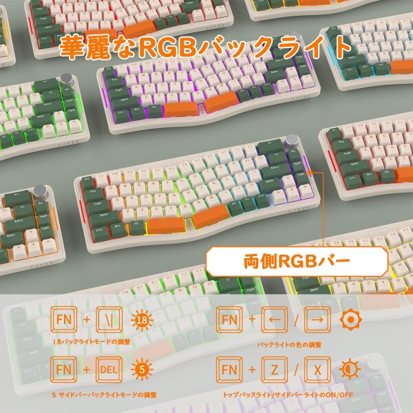 AKS068 ゲーミングキーボード アリスレイアウト 68キーアンチゴーストキー Gasket構造 ホットスワップ可能 人間工学 南向きのRGBバックライト 両側RGBライトPBTキーキャップ Type-C有線 Windows Vi