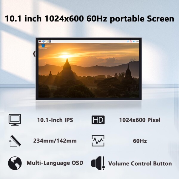 GeeekPi Screen Raspberry Pi用10.1インチLCDスクリーン、1024x600 IPS LCDディスプレイ、Raspberry Pi 5/Pi 4B/3B+/3B/B+/Zero/400用HDMIポータブルモニター、Win11/10/8/7、無料ドライバー(非タッチ)_3
