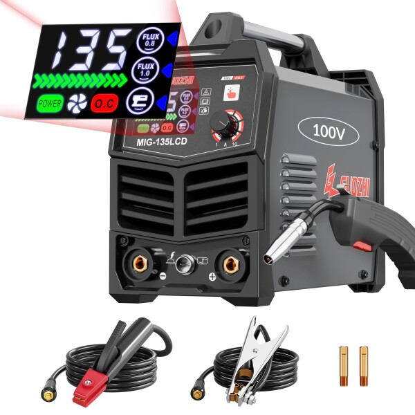GZ GUOZHI 半自動溶接機 100v アーク溶接 ノンガスワイヤー溶接 1台2役 インバーター直流 溶接機 定格使用率60% 小型 軽量 家庭用 電気溶接機 MIG-135LCDの通販は