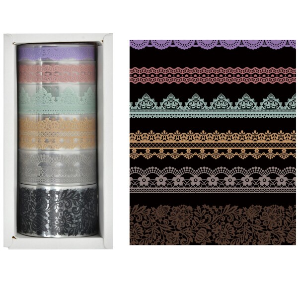 Songdao 6巻 レース PET テープ 花柄アート 装飾テープセット 接着性透明な