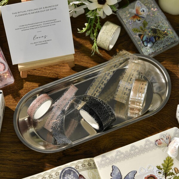 Songdao 6巻 レース PET テープ 花柄アート 装飾テープセット 接着性透明な