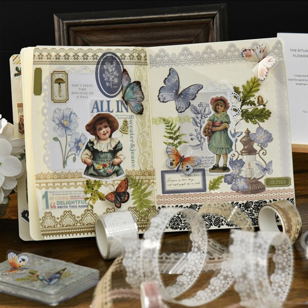 Songdao 6巻 レース PET テープ 花柄アート 装飾テープセット 接着性透明な