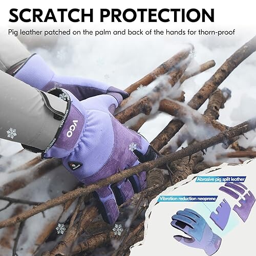 (Vgo...) 0[度]防寒 ガーデニング手袋 バラグローブ 合皮 裏起毛 園芸用手袋 トゲ防止 草刈り タッチパネル対応 園芸用品 作業用手袋SL7471FLWP(パープル,L)