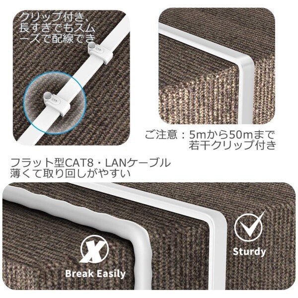 30m Veetop LANケーブル フラット CAT8 二重シールド 企業用 工業用 防水 屋外 難燃性 耐候性 有線らんけーぶる 鍍金コネクタ RJ45 爪折れ防止 超高速 40Gbps 2000MHz 26AWG パソコン ルーター PS4 PS5 Xb_4