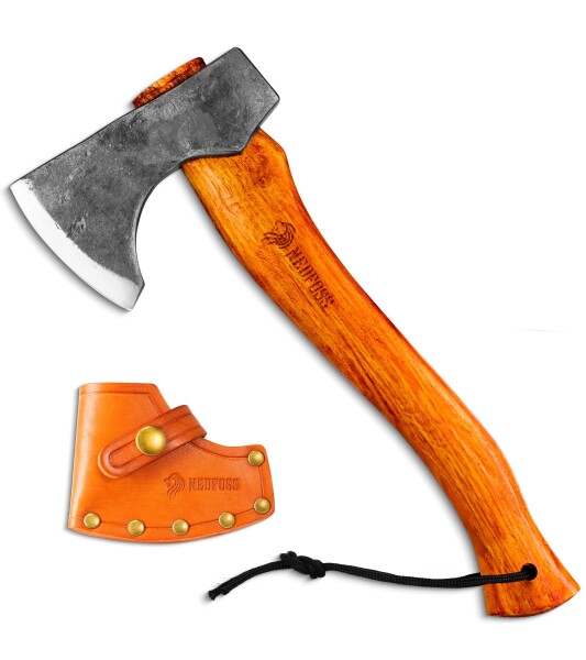 キャンプ 斧 焚き火 手斧 33cm NEDFOSS 鍛造斧 薪割り斧 ブナ柄 専用本革カバー付き おの アウトドア 薪割 枝打ち キャンプ用品 作業斧 手工具