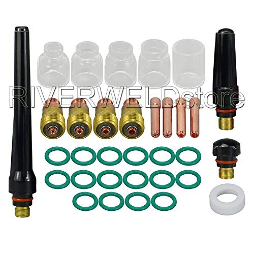 RIVERWELD TIG スタビー ガスレンズ コレットボディ & #5#6#7#8#10 パイレックスカップ キット For DB SR WP 17 18 26 TIG トーチ 溶接アクセサリー 33個