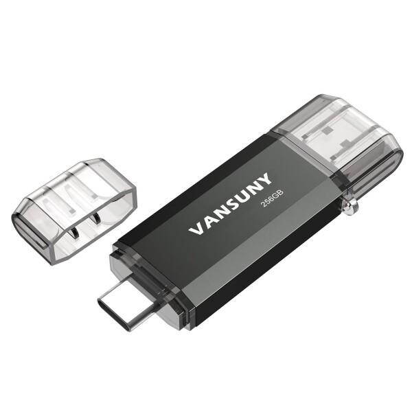 Vansuny USBメモリ Type-C 256GB 高速転送データ USBフラッシュドライブ 2in1 OTG USB 3.0 + USB C メモリスティック デュアル タイプC 256ギガ 大容量 (黒)