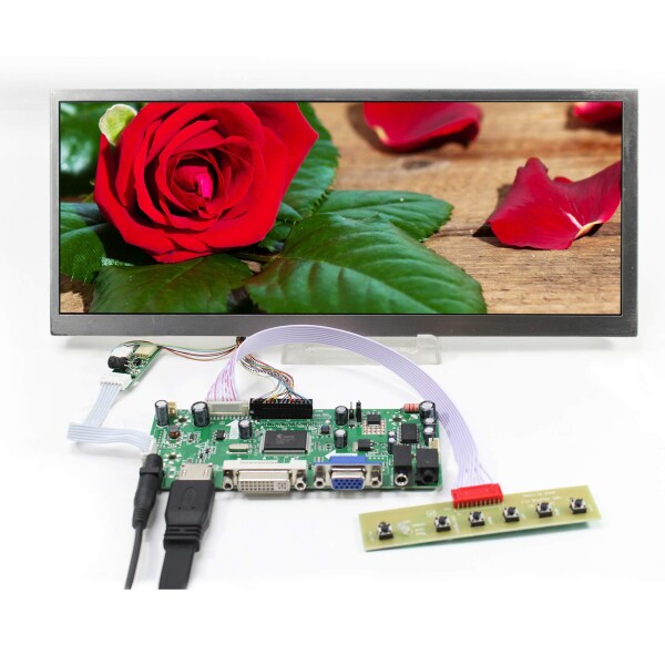 VSDISPLAY 12.3インチ液晶パネル 高輝 解像度1920x720 LVDS 50pin LCDコントローラ基板キット (HD VGA DVI 基板+12.3"1920x720液晶)