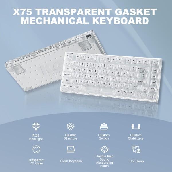 YUNZII X75 ホットスワップメカニカルキーボード YUNZII X75 有線 ホットスワップメカニカルキーボード 透明なキー
