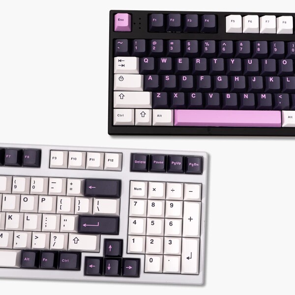 White Purpleキーキャップセットチェリープロファイル Doubleshotカスタムキーキャップ Cherry MX 60% 65% 70% 75% 95%メカニカルゲーミングギア用253キー