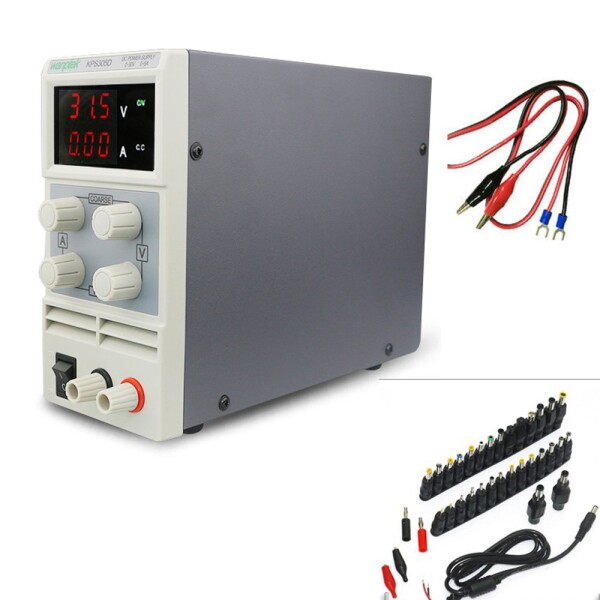 zmart 小型 安定化電源 30V 5A スイッチング電源 DCジャック デジタル DC電源 0〜30V 0〜5A 110V-220V 0.1V / 0.01A +34個 DCジャック Stabilized Power Supply V A Switching Power Supply Double Display Double Linear Taper DC Jac