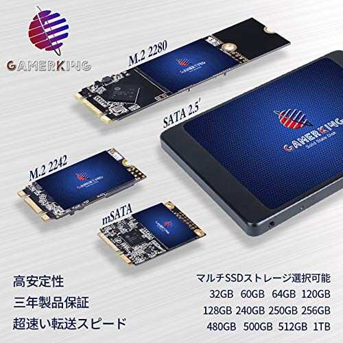 GamerkingGamerKing Msata SSD 250GB SATA III 6Gb/s NGFF 内蔵型 Solid State Drive ハードドライブ 高性能ハードドライブノート/パソコン/デスクトップ適用 ソリッドステートドライブ 3年保証SSD 120GB 128GB 240Gの通販は